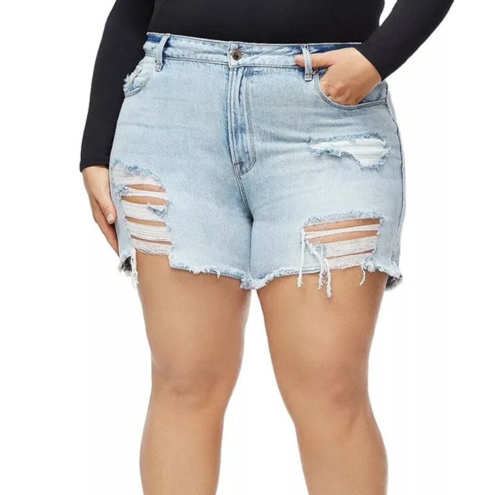 Good American Cutoff Denim Shorts In Blue254 Size 8/29 - Picture 1 of 9